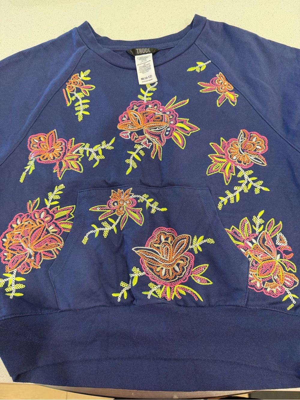 Girls' Navy Floral Embroidered Sweatshirt by Truce